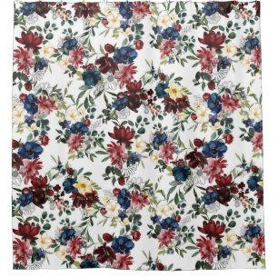 Rideaux De Douche Beau motif floral Fleurs bleu rouge jaune