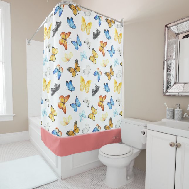 Rideaux De Douche Beau Motif papillon avec nom rose (En situation)