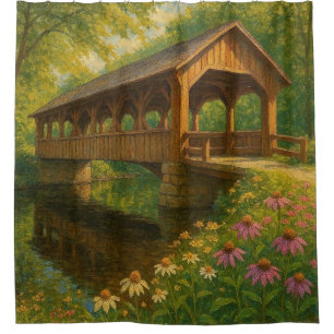 Rideaux De Douche Beau pont couvert d'été art