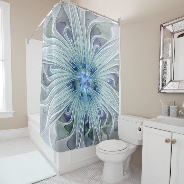 Rideaux De Douche Beauté florale Abstraite moderne Blue Pastel Flowe (En situation)