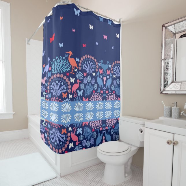 Rideaux De Douche Beautiful Garden Border Butterfly Bird Flowers     (En situation)