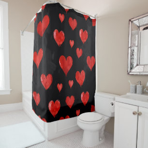 Rideaux De Douche Beaux Coeurs sur Noir