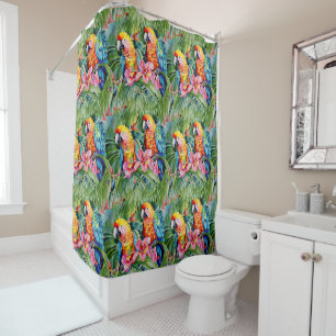Rideaux De Douche Beaux perroquets colorés et fleurs tropicales