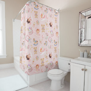 Rideaux De Douche Bébé Fille Lune Star Ours Jouets Arrière - plan ro