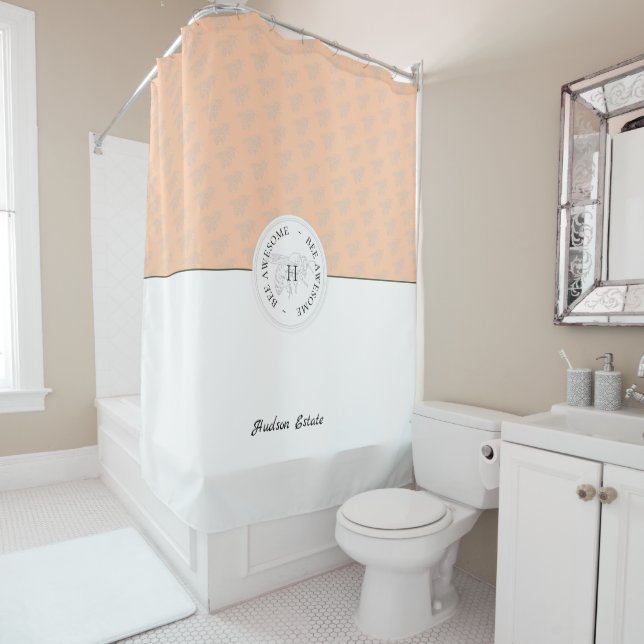 Rideaux De Douche Bee Awesome Argent Bee Peach Personnalisé (En situation)