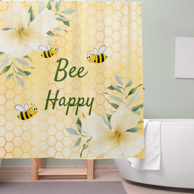 Rideaux De Douche Bee Happy bumble abeilles jaune miel comb doux mig (Créateur téléchargé)
