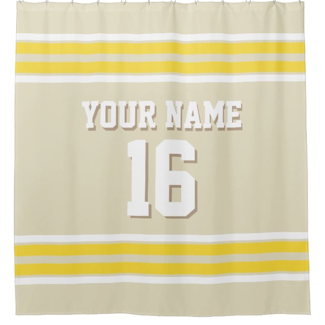 Rideaux De Douche Beige avec Jaune Blancs Stripes Jersey Sport (Devant)