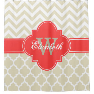Rideaux De Douche Beige Whal Coral Rouge Marocain #5 Chevron 1IQRN