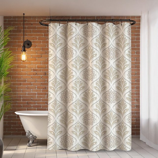 Rideaux De Douche Beige & White Sparkling Quatrefoil Pattern (Créateur téléchargé)
