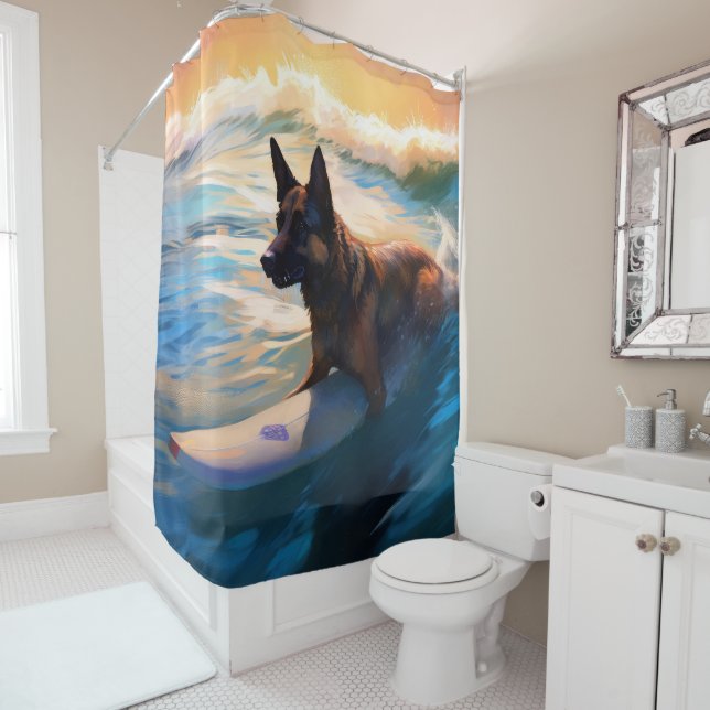 Rideaux De Douche Belge Shepherd Beach Surf Peinture (En situation)