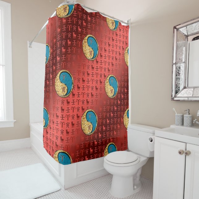 Rideaux De Douche Bélier et tigre d'eau (En situation)