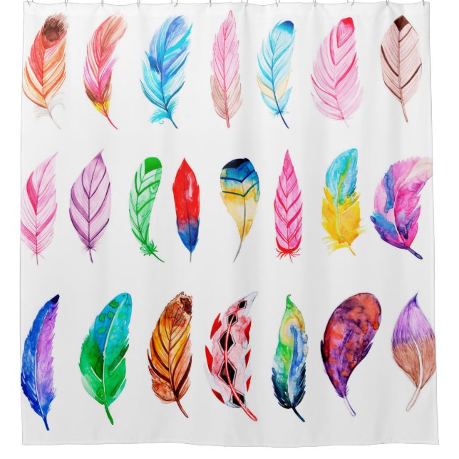 Rideaux De Douche Belle collection de plume d'aquarelle (Devant)
