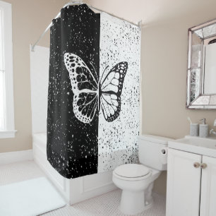 Rideaux De Douche Belle Elégante Papillon Noir Blanc Jour Nuit