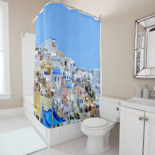 Rideaux De Douche Belle Maisons blanchies à la chaux en bord de mer