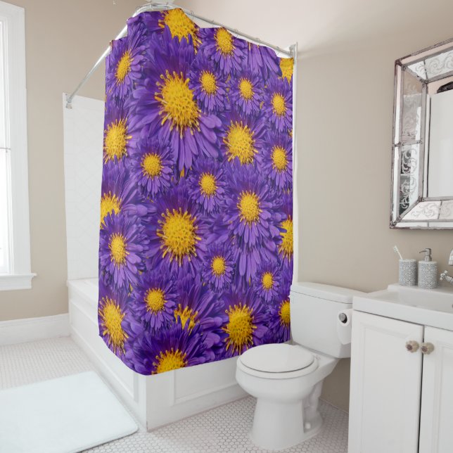 Rideaux De Douche Belle marguerite violette Michaelmas (En situation)
