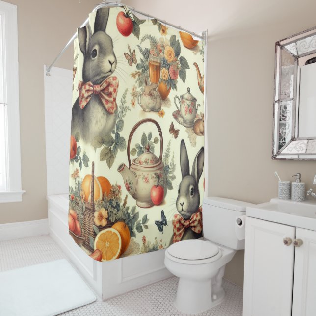 Rideaux De Douche Belle peinture Vintage de lapin (En situation)