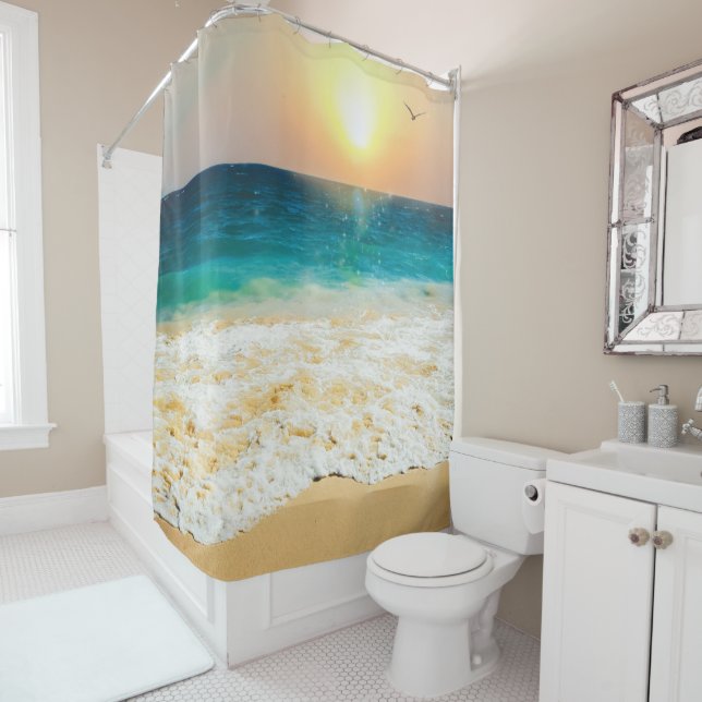 Rideaux De Douche Belle plage d'été coucher de soleil (En situation)