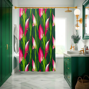 Rideaux De Douche Belles fleurs gras rose et vert Calla Lily