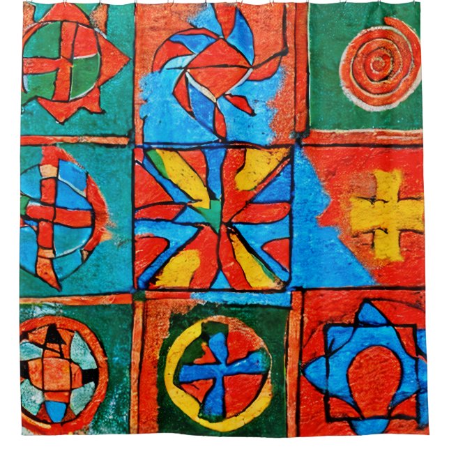 Rideaux De Douche Berbères Amazigh motifs, signes et symboles abstra (Devant)