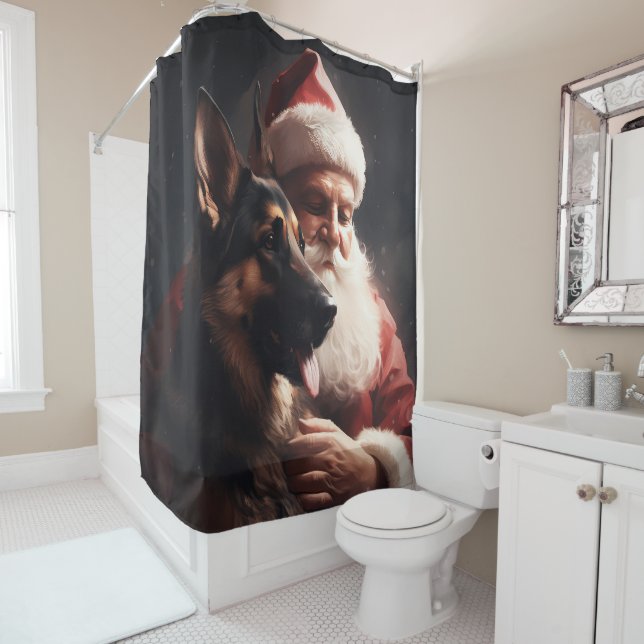 Rideaux De Douche Berger Allemand Avec Noël Festif Du Père Noël (En situation)