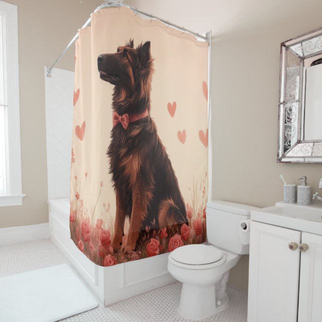 Rideaux De Douche Berger anatolien avec Rose - Saint-Valentin (En situation)