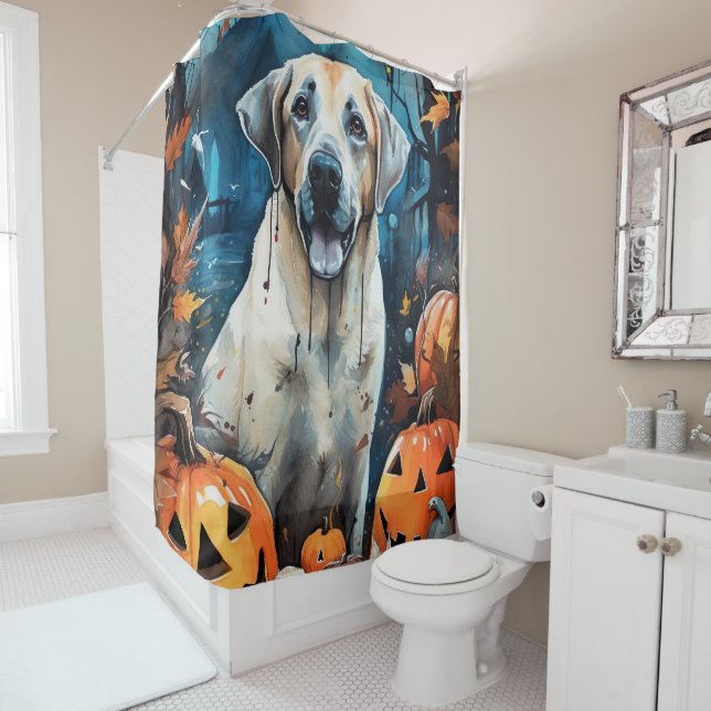 Rideaux De Douche Berger Anatolien D'Halloween Avec Peur Citrouille (En situation)