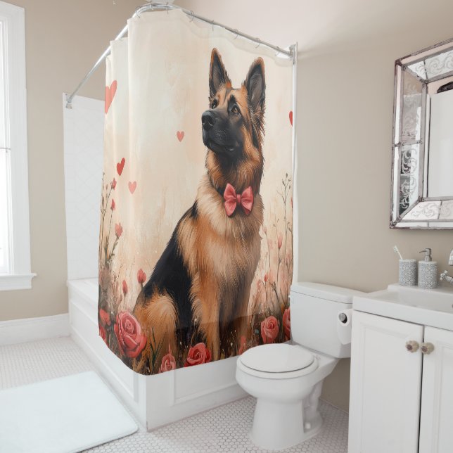 Rideaux De Douche Berger belge avec Rose - Saint-Valentin (En situation)
