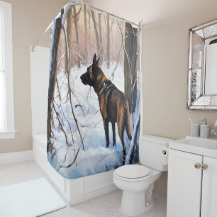 Rideaux De Douche Berger Malinois Belge Qu'il neige Noël
