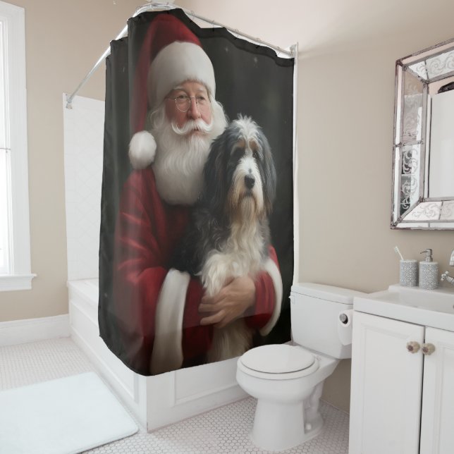 Rideaux De Douche Bernedoodle avec Noël Festif du Père Noël (En situation)