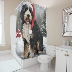 Rideaux De Douche Bernedoodle Chien dans Noël de neige