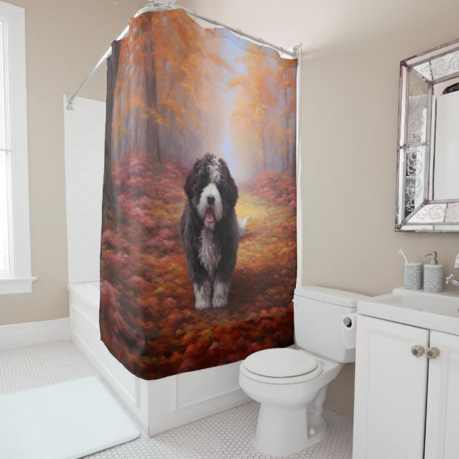 Rideaux De Douche Bernedoodle en automne Leaves automne Inspire (En situation)