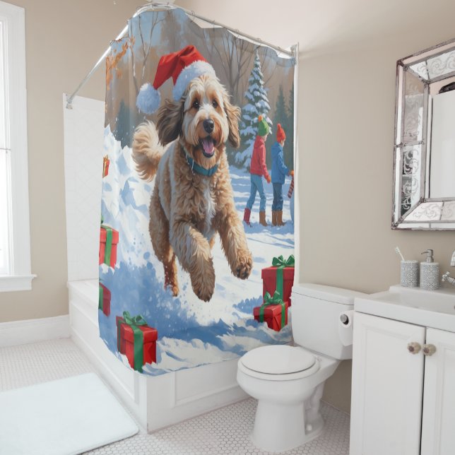 Rideaux De Douche Bernedoodle Noël Festival scène de neige (En situation)