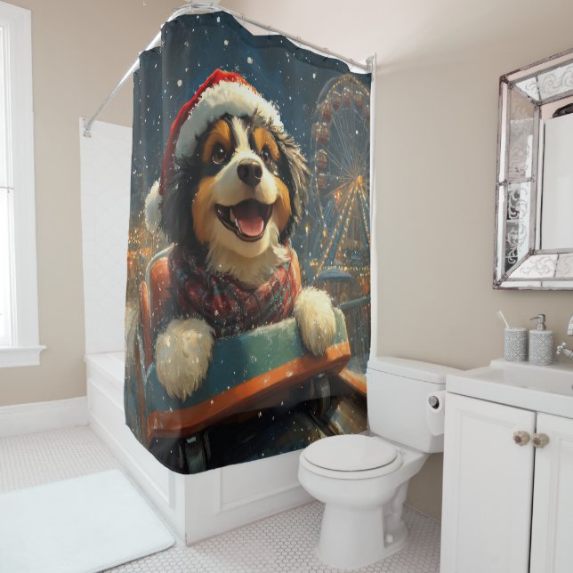 Rideaux De Douche Bernedoodle Roller Dessous de verre Noël (En situation)