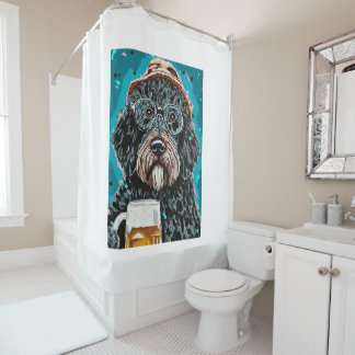 Rideaux De Douche Bernedoodle tenant une tasse à bière