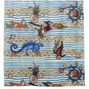 RIDEAUX DE DOUCHE BESTIAIRE MÉDIÉVAL, MONSTRES DE MER IMAGINAIRES AN