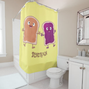 Rideaux De Douche Beurre d'arachide mignonne et caricature sandwich 
