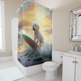 Rideaux De Douche Bichon Frise Beach Plage Surf Peinture