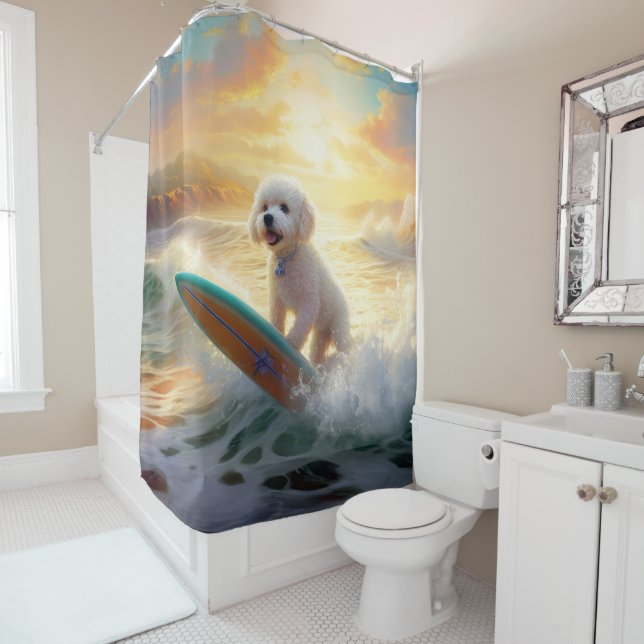 Rideaux De Douche Bichon Frise Beach Plage Surf Peinture (En situation)