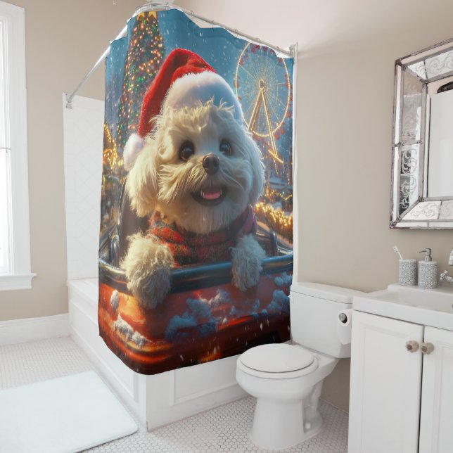 Rideaux De Douche Bichon Frise Dog Roller Dessous de verre Noël (En situation)
