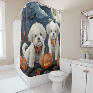 Rideaux De Douche Bichon Frise Halloween Éffrayant
