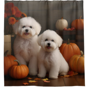 Rideaux De Douche Bichon Frise Puppy Automne Citrouille délice