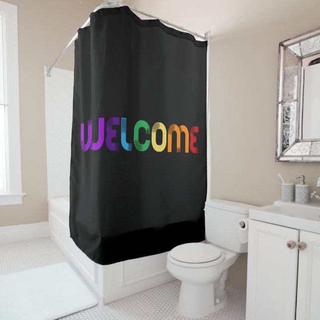 Rideaux De Douche Bienvenue drapeau arc-en-ciel LGBT (En situation)