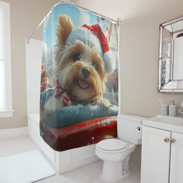 Rideaux De Douche Biewer Terrier Chien Montagnes Russes Noël  (En situation)