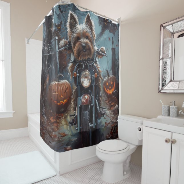 Rideaux De Douche Biewer Terrier équitation Moto Halloween Effrayer (En situation)