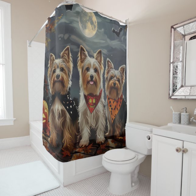 Rideaux De Douche Biewer Terrier Halloween Éffrayant (En situation)