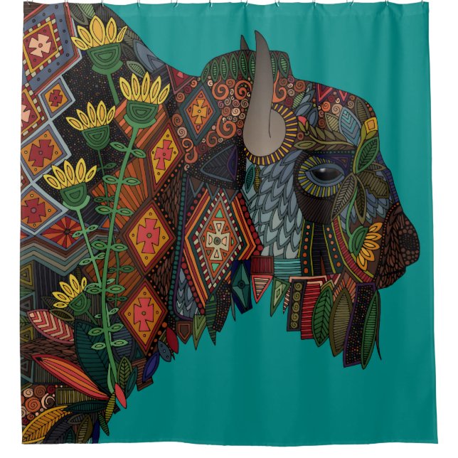 Rideaux De Douche bison bleu turquoise (Devant)