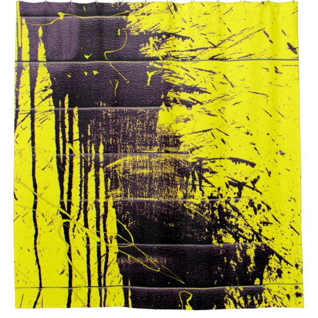 Rideaux De Douche Black abstract splatter paint drips on a bright ye (Devant)
