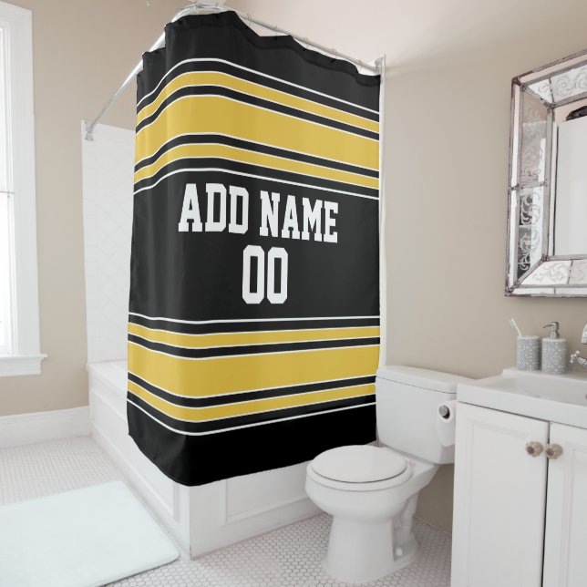 Rideaux De Douche Black and Gold Sports Jersey Nom personnalisé Numé (En situation)