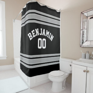 Rideaux De Douche Black and Silver Sports Jersey Nom personnalisé Nu