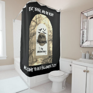 Rideaux De Douche Black and White Éffrayant Bats Spider Halloween he